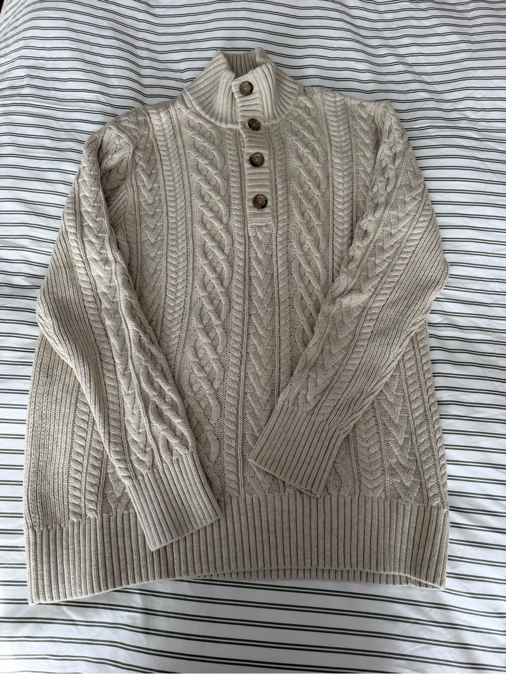 Banana Republic Cable Knit Button Collar Sweater XL Beige